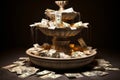 Money fountain with falling paper money