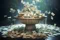 Money fountain with falling paper money Royalty Free Stock Photo