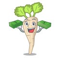 With money fresh parsnip roots on a mascot