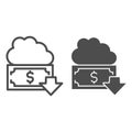 Money fund line and solid icon. Cloud, dollar with down arrow, withdraw all funds symbol, outline style pictogram on Royalty Free Stock Photo