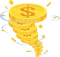Money funnel. Whirlwind, tornado of gold coins. Royalty Free Stock Photo