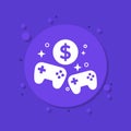 money for games icon with gamepads, vector