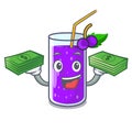 With money grape juice in glass a mascot Royalty Free Stock Photo