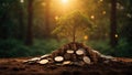 money growht in soil and tree concept,

business success finance with sunshine in

nature Royalty Free Stock Photo