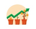 Money growing plant step with deposit coin in bank Royalty Free Stock Photo