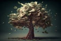 Money growing on tree concept. Money tree or cash tree with dollars on nature background. Financial concept. Royalty Free Stock Photo