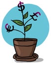 Plant growing money in pot illustration