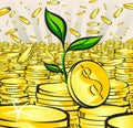 Money growth concept, sprout grows from golden coins, vector illustration