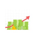 Money growth icon. Pile dollar and gold coins with up arrow. Vector illustration Royalty Free Stock Photo