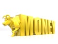 Money growth, money with golden bull, 3D rendering with white background