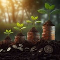 Money Growth In Soil Tree Concept With Coins