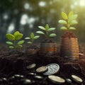 Money Growth In Soil Tree Concept With Coins