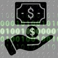 Money in hand icon on the background of the binary code. Royalty Free Stock Photo