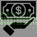 Money in hand icon on the background of the binary code. Royalty Free Stock Photo