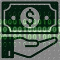 Money in hand icon on the background of the binary code. Royalty Free Stock Photo