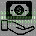 Money in hand icon on the background of the binary code. Royalty Free Stock Photo