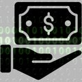 Money in hand icon on the background of the binary code. Royalty Free Stock Photo