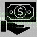 Money in hand icon on the background of the binary code. Royalty Free Stock Photo