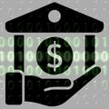 Money in hand icon on the background of the binary code. Royalty Free Stock Photo
