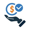 money, hand, tick, payment, money on hand icon