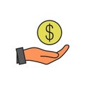 Money in hand. Vector icon 10 EPS. Earn money vector icon, salary symbol. Modern, simple flat vector illustration for web site Royalty Free Stock Photo