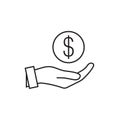 Money in hand. Vector icon 10 EPS. Earn money vector icon, salary symbol. Modern, simple flat vector illustration for web site or Royalty Free Stock Photo