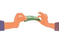 Money in hands. people transmit money one to another. Vector concept isolated