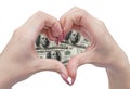 Money heart and hands Royalty Free Stock Photo