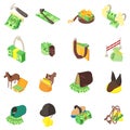 Money horse icons set, isometric style