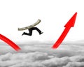 Money with human legs running on red arrow up graph Royalty Free Stock Photo
