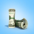 Money hundred dollars bill rol colection 3d render on blue