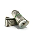 Money hundred dollars bill rol colection 3d render on white Royalty Free Stock Photo