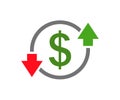 Money icon with arrows, capital decrease and increase, dollar rate increase, investment concept Ã¢â¬â vector Royalty Free Stock Photo