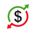 Money icon with arrows, capital decrease and increase, dollar rate increase, investment concept Ã¢â¬â vector Royalty Free Stock Photo