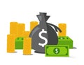 Money icon with bag, vector Royalty Free Stock Photo