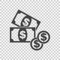 Money icon. Black coins flat vector illustration