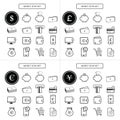 Money icon set dollar,euro, yen, pounds