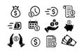 Money icon set in flat. Coins and dollars. Royalty Free Stock Photo