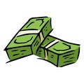 Money icon. Vector illustration of a pack of dollar bills. Hand drawn money in a bundle