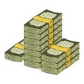 Money icon. Vector illustration of a pack of dollar bills. Hand drawn money in a bundle