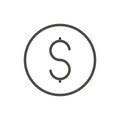 Money icon vector. Line dollar coin symbol.