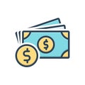 Color illustration icon for Money, wealth and currency