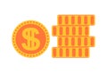 Money illustration, dollar icon, multiple coins