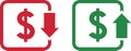 Money increase and decrease icons. Low or high total cost icon. Price, sale, rate or profit going up or down symbol Royalty Free Stock Photo