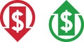 Money increase and decrease icons. Low or high total cost icon. Price, sale, rate or profit going up or down symbol Royalty Free Stock Photo