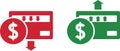 Money increase and decrease icons. Low or high total cost icon. Price, sale, rate or profit going up or down symbol Royalty Free Stock Photo