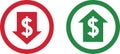 Money increase and decrease icons. Low or high total cost icon. Price, sale, rate or profit going up or down symbol Royalty Free Stock Photo