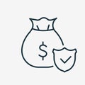 Money Insurance Line Icon. Financial Protection Guarantees of Capital. Concept of Secure and Safe Investment, Insurance