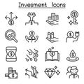 Money & Investment icon set in thin line style