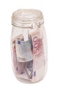 Money jar containing Euro notes Royalty Free Stock Photo